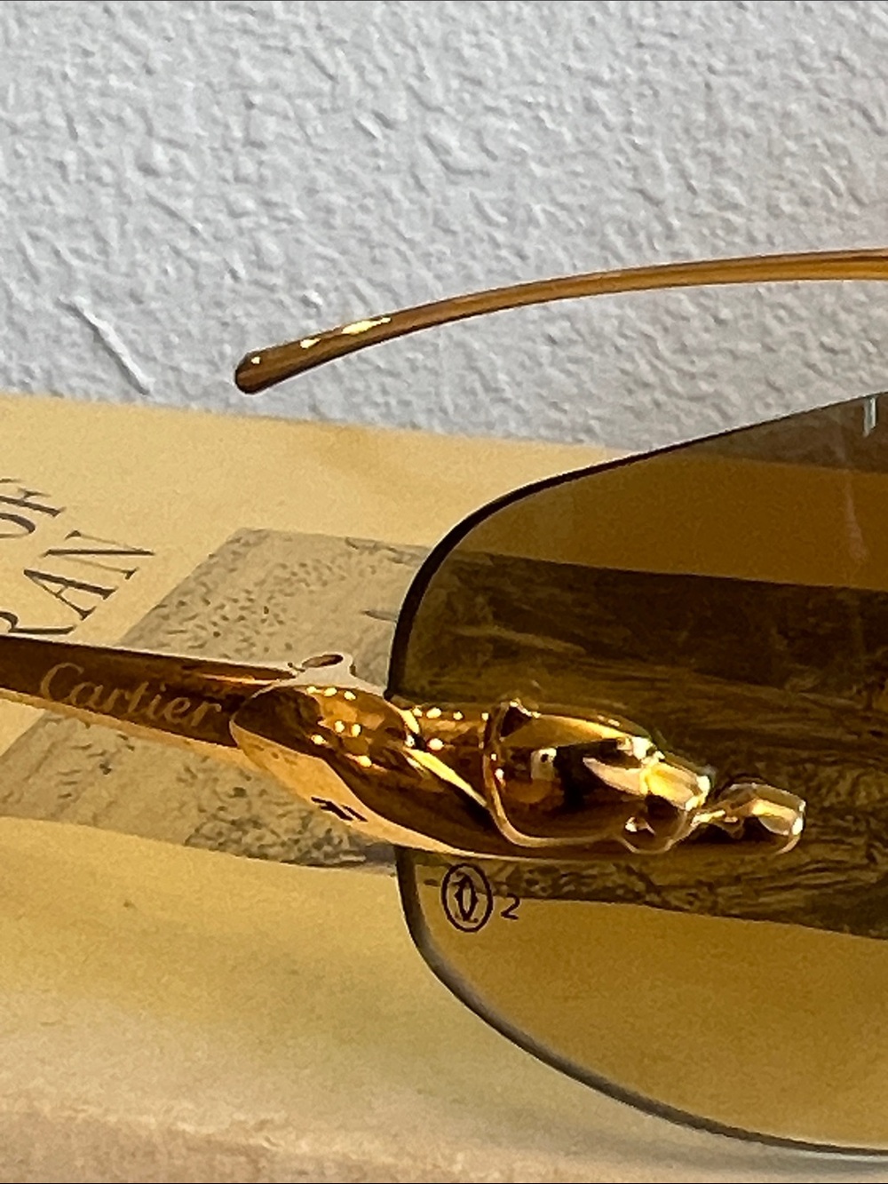 Cartier Panthere Gold Rimless Sunglasses with Brown Lenses - Picture 6 of 10